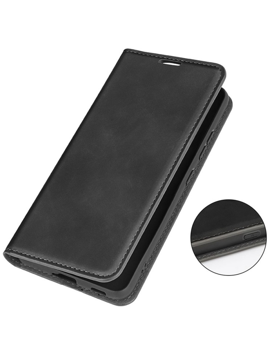 Калъф от еко кожа с личи текстура тип портмоне за Motorola Edge 30 Neo - черен