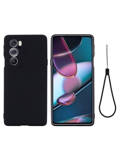 Предпазен удароустойчив силиконов гръб с каишка за Motorola Edge 30 Pro - черен Предпазен удароустойчив силиконов гръб с каишка за Motorola Edge 30 Pro - черен