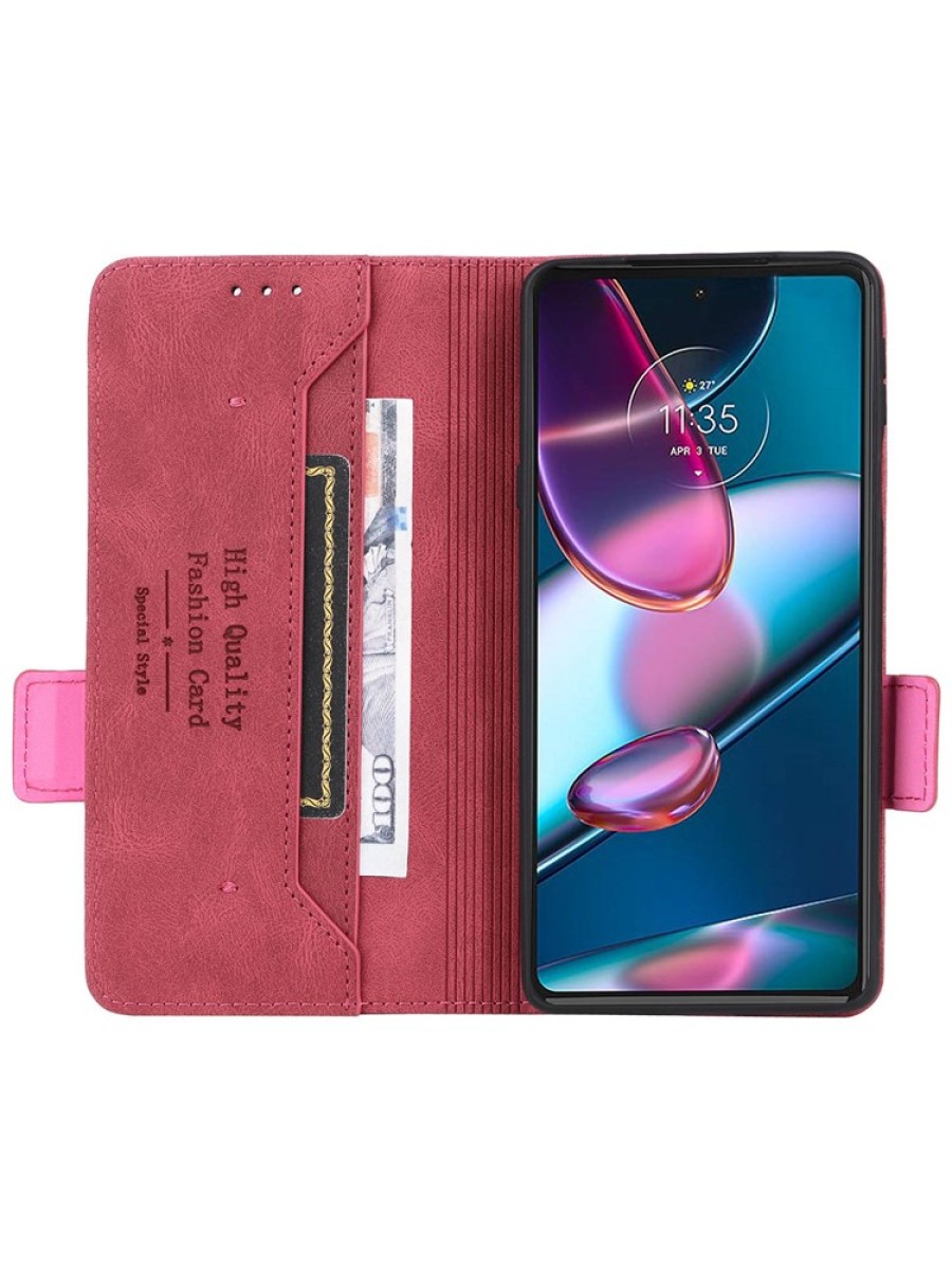 Предпазен калъф от еко кожа за Motorola Edge 30 Pro - розов