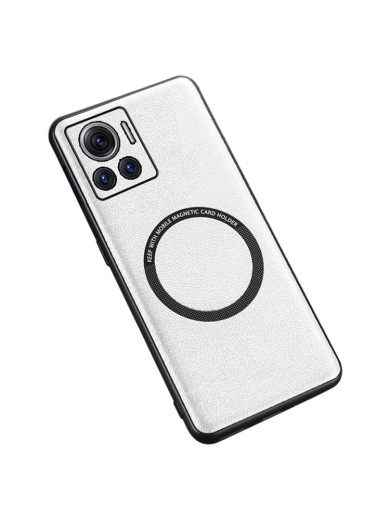 Удароустойчив гръб от еко кожа съвместим с MagSafe за Motorola Edge 30 Ultra - бял
