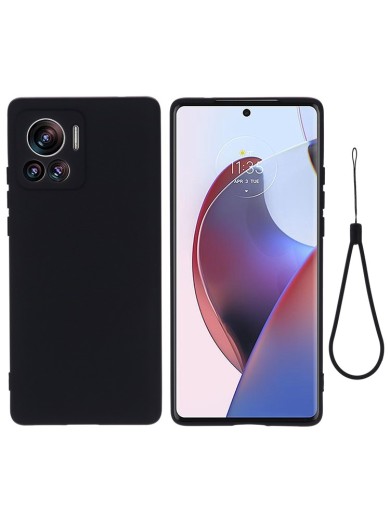 Предпазен устойчив на надраскване силиконов гръб с каишка за Motorola Edge 30 Ultra - черен