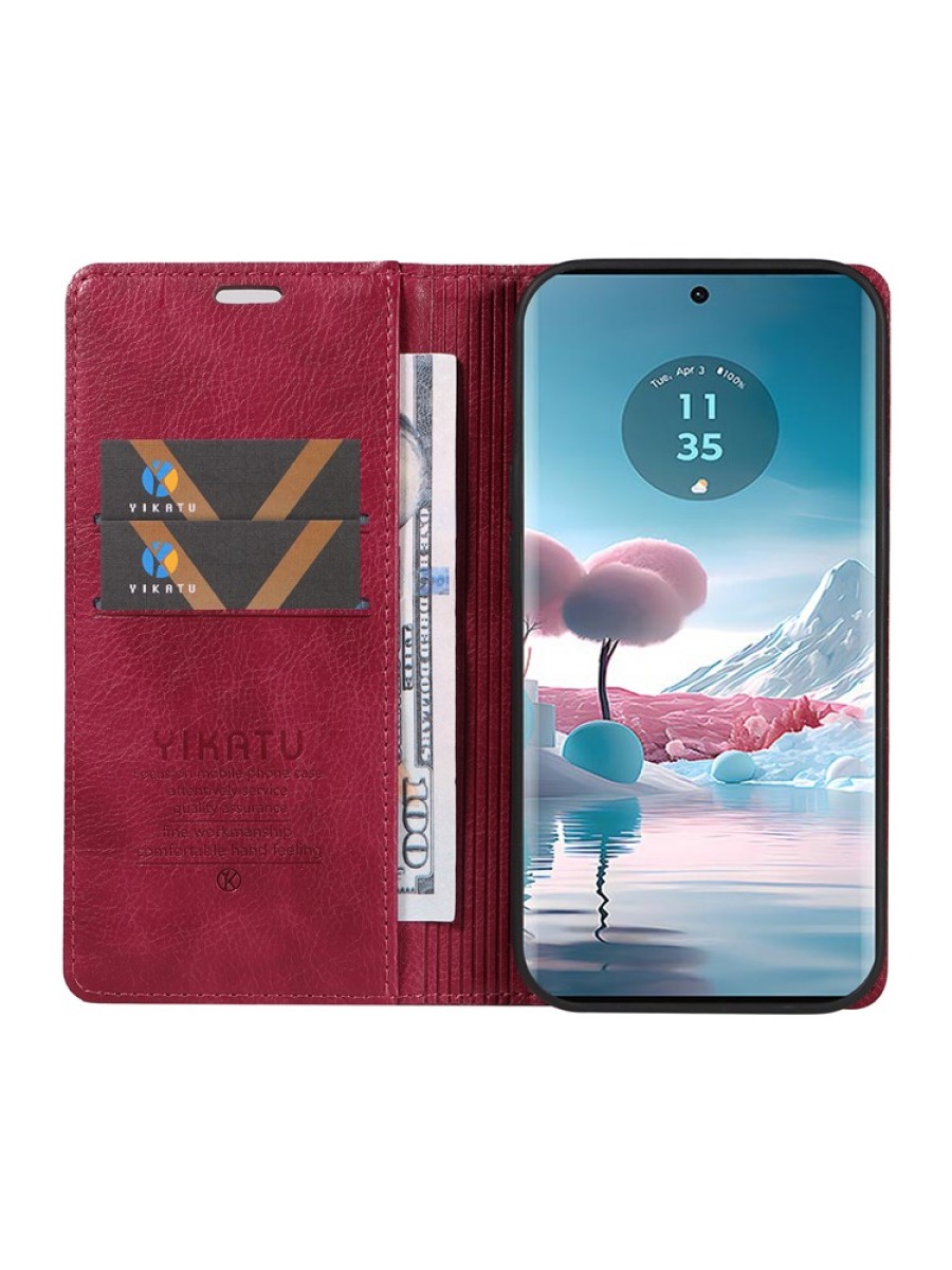 Калъф от еко кожа тип портмоне за Motorola Edge 40 Neo - червен