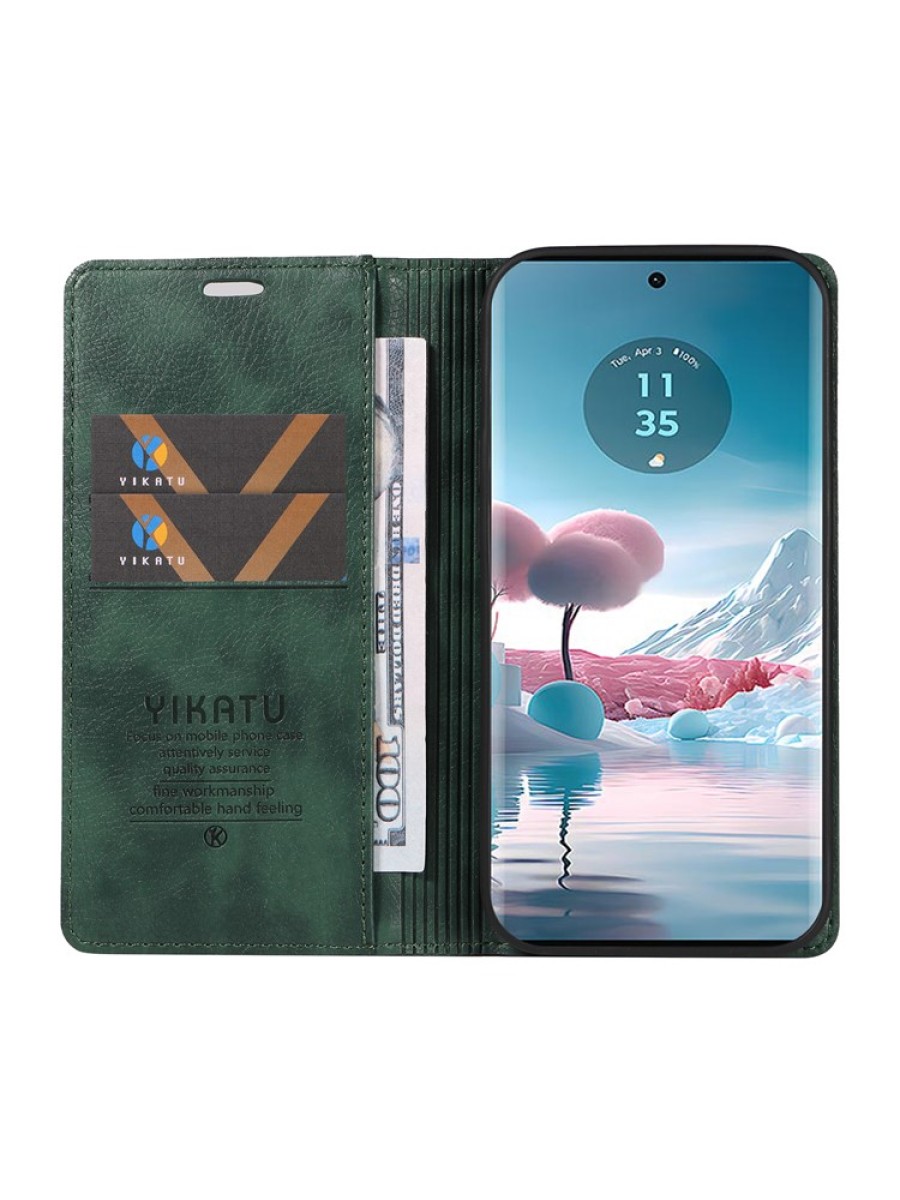 Калъф от еко кожа тип портмоне за Motorola Edge 40 Neo - зелен