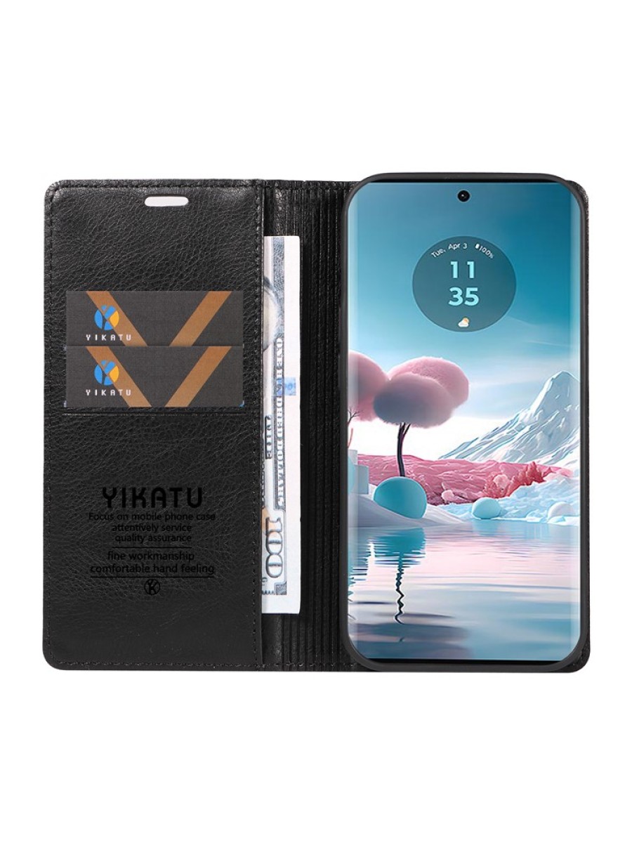Калъф от еко кожа тип портмоне за Motorola Edge 40 Neo - черен