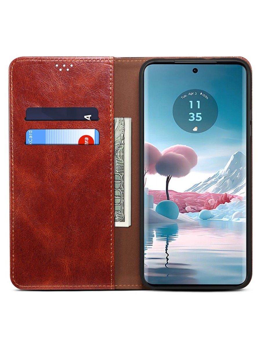 Калъф от еко кожа тип портмоне за Motorola Edge 40 Neo - кафяв
