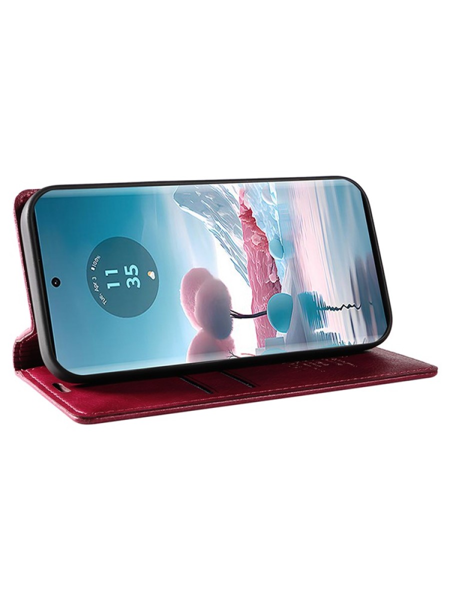 Калъф от еко кожа тип портмоне за Motorola Edge 40 Neo - червен