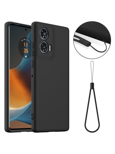 Предпазен удароустойчив силиконов гръб с каишка за Motorola Edge 50 Fusion - черен Предпазен удароустойчив силиконов гръб с каишка за Motorola Edge 50 Fusion - черен
