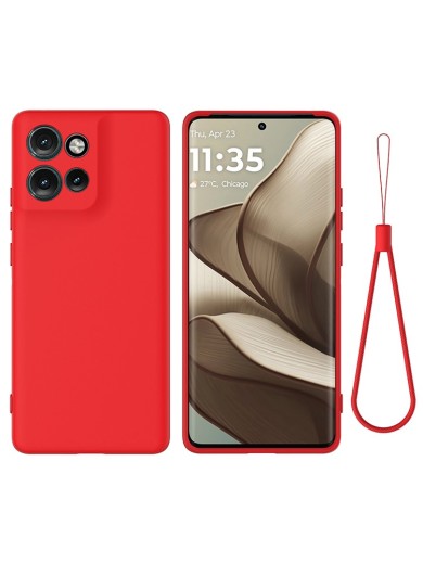 Предпазен удароустойчив силиконов гръб с каишка за Motorola Edge 50 Neo - червен Предпазен удароустойчив силиконов гръб с каишка за Motorola Edge 50 Neo - червен