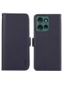 Калъф от еко кожа тип портмоне с RFID блокиране за Motorola Edge 50 Neo - син