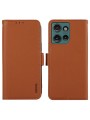Калъф от еко кожа тип портмоне с RFID блокиране за Motorola Edge 50 Neo - кафяв