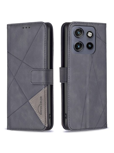 Калъф от еко кожа тип портмоне с геометрични линии за Motorola Edge 50 Neo - черен Калъф от еко кожа тип портмоне с геометрични линии за Motorola Edge 50 Neo - черен