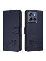 Калъф от еко кожа, тип портмоне с котка и мишка за Motorola Edge 50 Neo - син