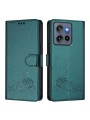 Калъф от еко кожа, тип портмоне с котка и мишка за Motorola Edge 50 Neo - зелен