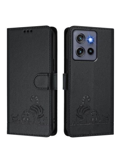 Калъф от еко кожа, тип портмоне с котка и мишка за Motorola Edge 50 Neo - черен Калъф от еко кожа, тип портмоне с котка и мишка за Motorola Edge 50 Neo - черен