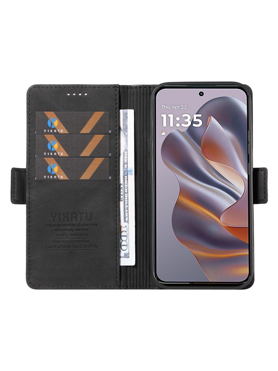 Калъф от еко кожа тип портмоне за Motorola Edge 50 Neo - черен