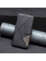 Калъф от еко кожа тип портмоне с геометрични линии за Motorola Edge 50 Neo - черен