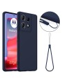 Предпазен удароустойчив силиконов гръб с каишка съвместим с MagSafe за Motorola Edge 50 Pro - син
