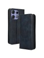 Калъф от еко кожа с ретро текстура тип портмоне за Motorola Edge 50 Pro - син