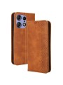 Калъф от еко кожа с ретро текстура тип портмоне за Motorola Edge 50 Pro - кафяв