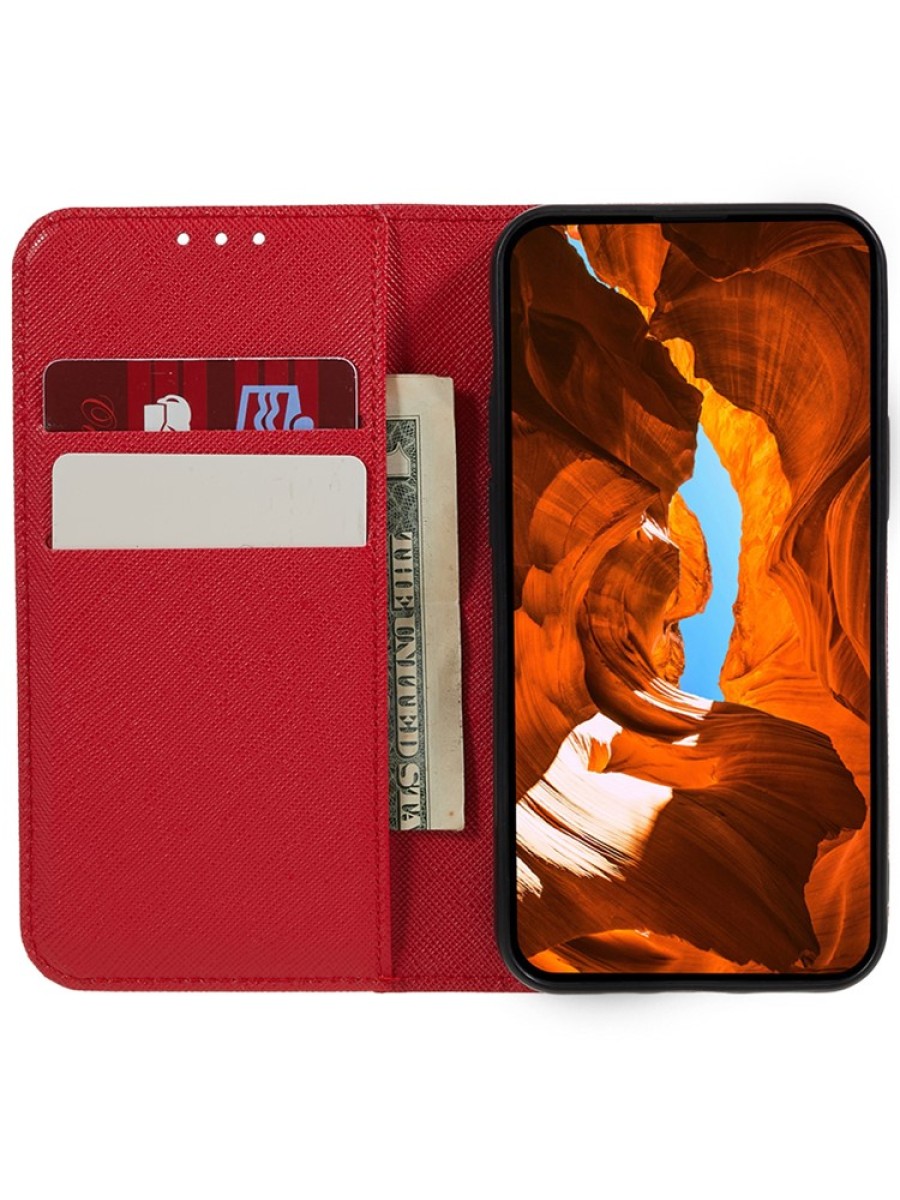Калъф от еко кожа тип портмоне за Motorola Edge 50 Pro - червен