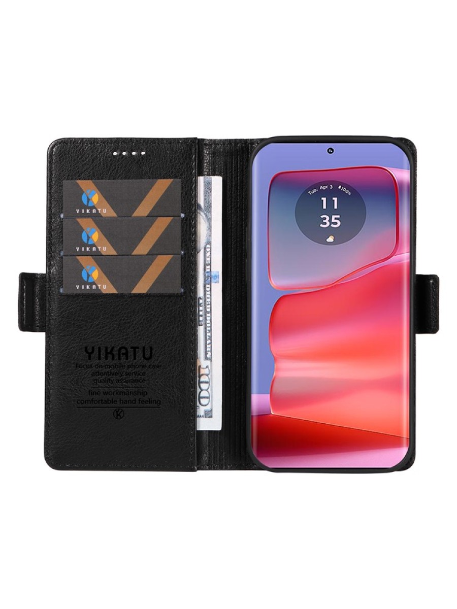 Калъф от еко кожа тип портмоне за Motorola Edge 50 Pro - черен