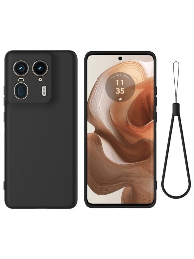Предпазен удароустойчив силиконов гръб с каишка за Motorola Edge 50 Ultra - черен