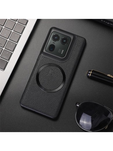 Предпазен гръб от еко кожа съвместим с MagSafe за Motorola Edge 50 Ultra - черен