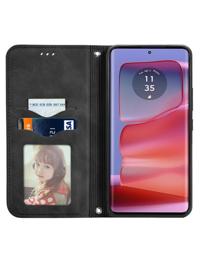 Калъф от еко кожа тип портмоне за Motorola Edge 50 Ultra - черен