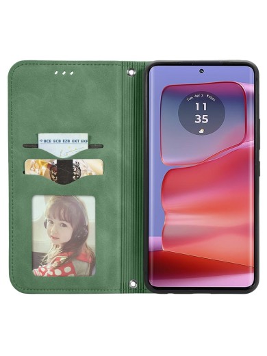 Калъф от еко кожа тип портмоне за Motorola Edge 50 Ultra - зелен