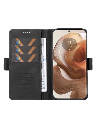 Калъф от еко кожа тип портмоне за Motorola Edge 50 Ultra - черен