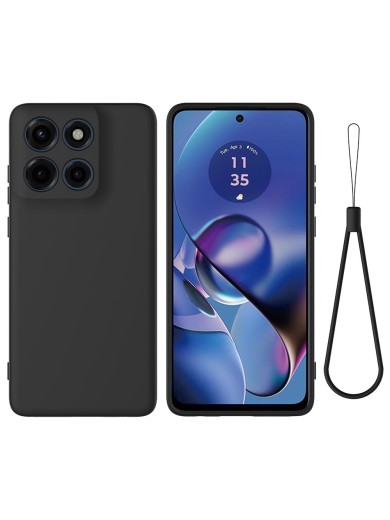 Предпазен устойчив на надраскване силиконов гръб с каишка за Motorola Edge 60 Stylus - черен Предпазен устойчив на надраскване силиконов гръб с каишка за Motorola Edge 60 Stylus - черен