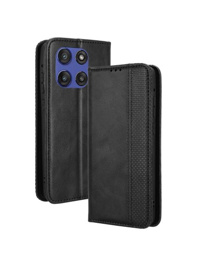 Калъф от еко кожа с ретро текстура тип портмоне за Motorola Edge 60 Stylus - черен Калъф от еко кожа с ретро текстура тип портмоне за Motorola Edge 60 Stylus - черен