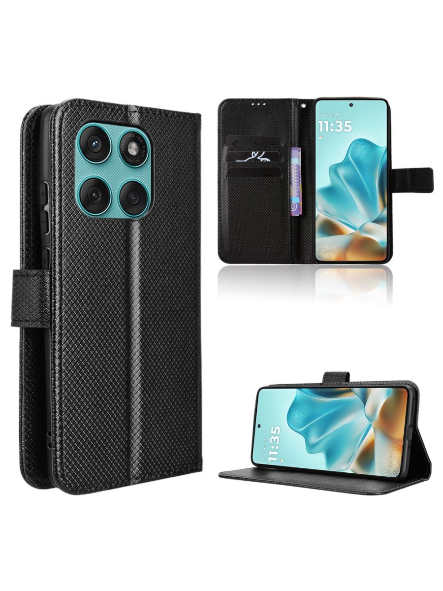 Калъф от еко кожа тип портмоне за Motorola Edge 60s - черен