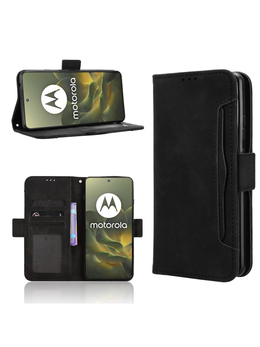 Калъф от еко кожа тип портмоне за Motorola Edge 70 - черен