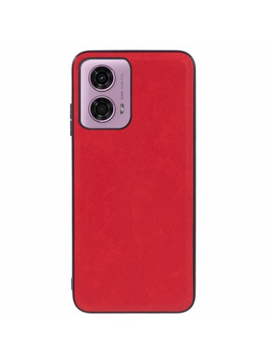 Устойчив на надраскване предпазен гръб от еко кожа за Motorola Moto E14 - червен