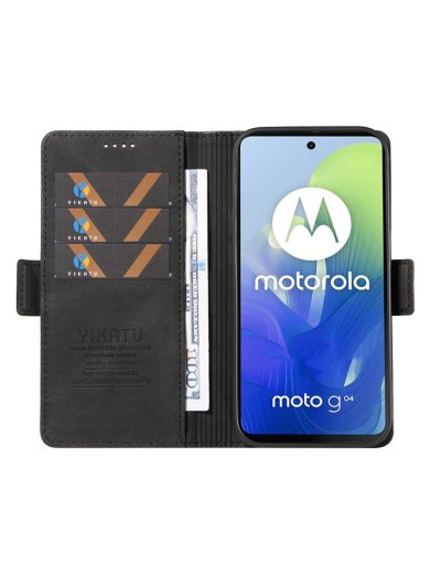 Калъф от еко кожа тип портмоне за Motorola Moto E14 - черен