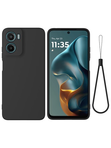 Предпазен удароустойчив силиконов гръб с каишка за Motorola Moto E15 - черен Предпазен удароустойчив силиконов гръб с каишка за Motorola Moto E15 - черен