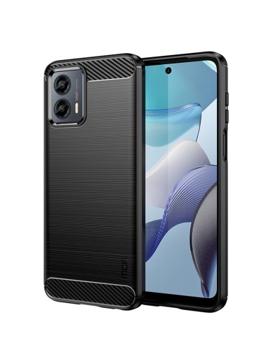 Мек предпазен гръб с текстура на карбонови влакна за Motorola Moto G (2023) - черен