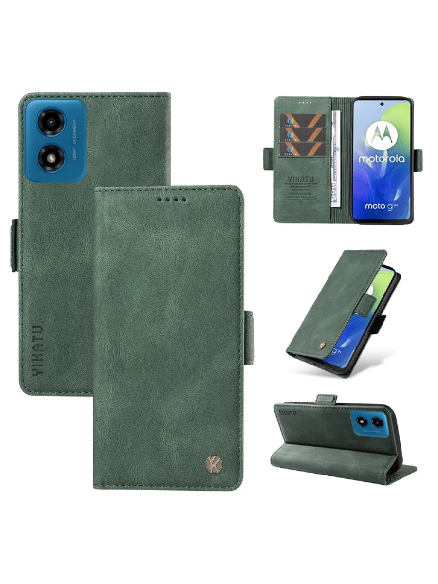 Калъф от еко кожа тип портмоне за Motorola Moto G04 - зелен