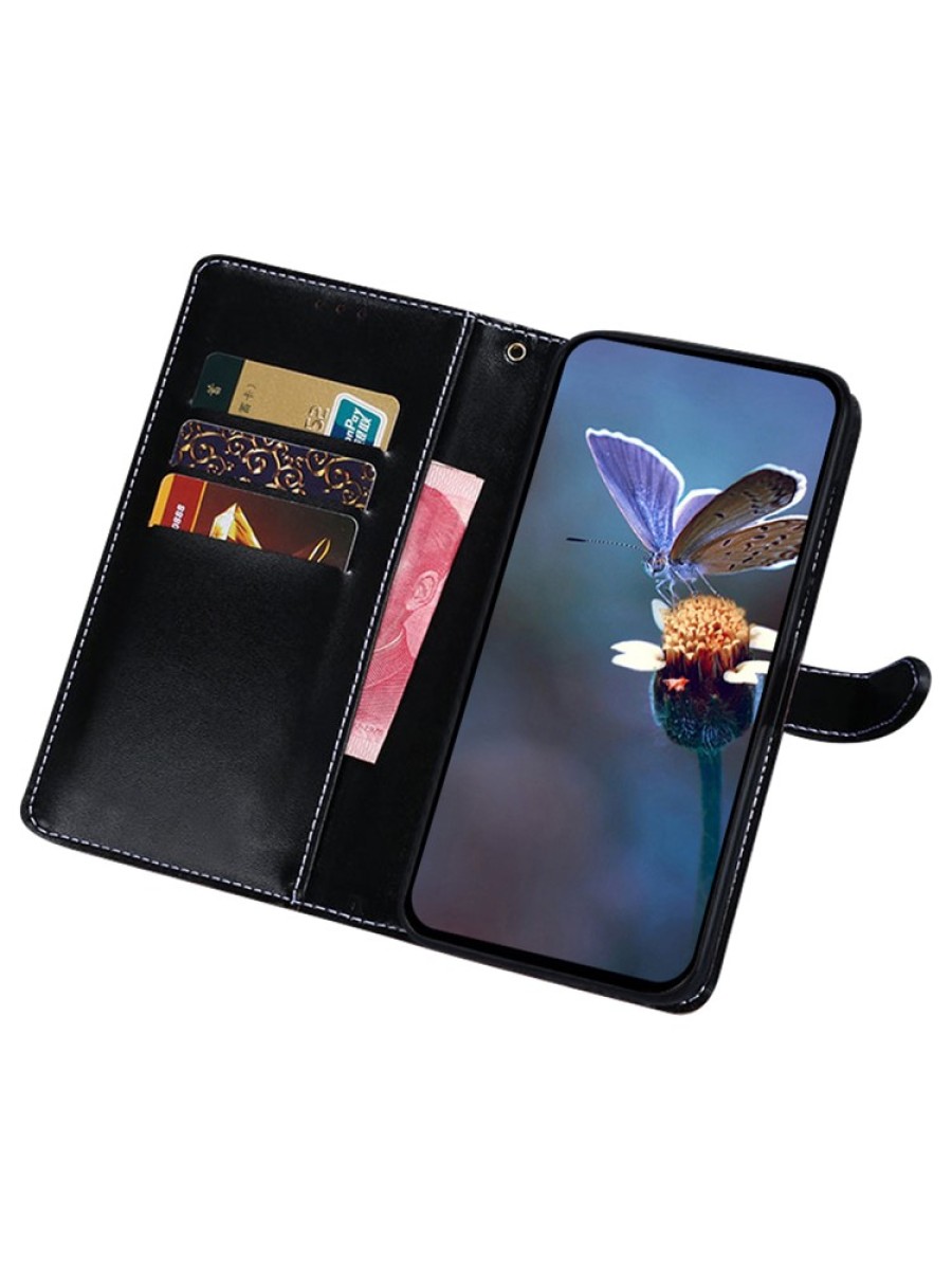 Калъф от еко кожа тип портмоне за Motorola Moto G04 - син