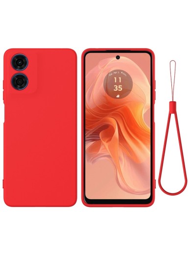 Предпазен удароустойчив силиконов гръб с каишка за Motorola Moto G04s - червен