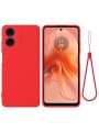 Предпазен удароустойчив силиконов гръб с каишка за Motorola Moto G04s - червен