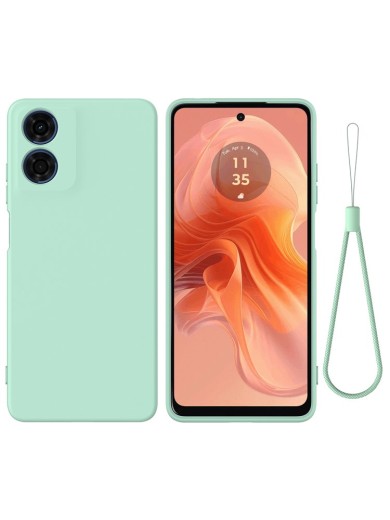 Предпазен удароустойчив силиконов гръб с каишка за Motorola Moto G04s - зелен