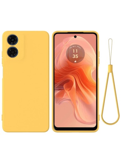 Предпазен удароустойчив силиконов гръб с каишка за Motorola Moto G04s - жълт