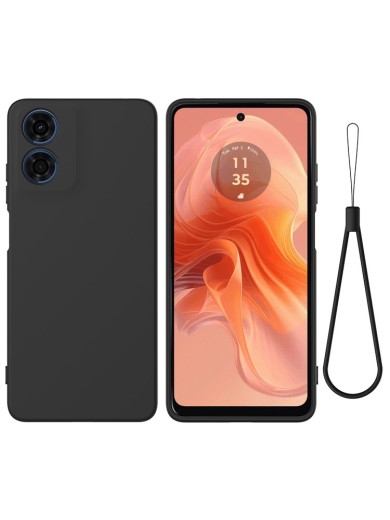 Предпазен удароустойчив силиконов гръб с каишка за Motorola Moto G04s - черен
