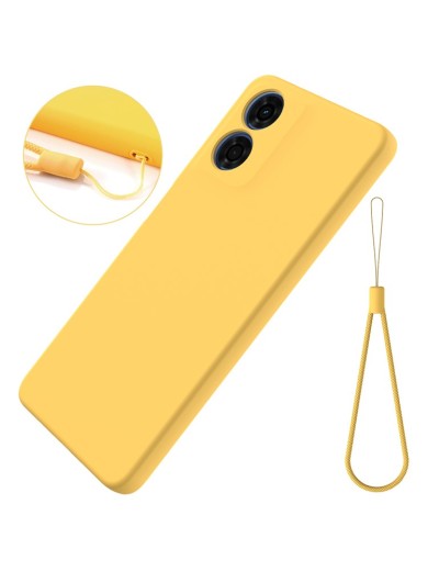 Предпазен удароустойчив силиконов гръб с каишка за Motorola Moto G04s - жълт