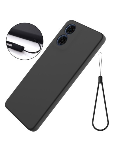 Предпазен удароустойчив силиконов гръб с каишка за Motorola Moto G04s - черен