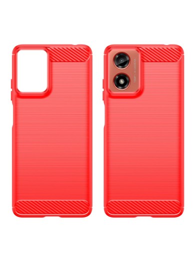 Мек устойчив на надраскване гръб с текстура на карбонови влакна за Motorola Moto G04s - червен