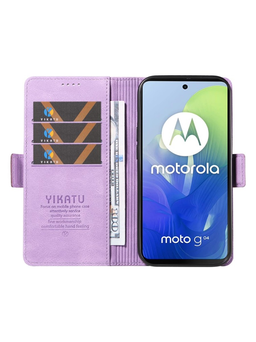 Калъф от еко кожа тип портмоне за Motorola Moto G04s - лилав