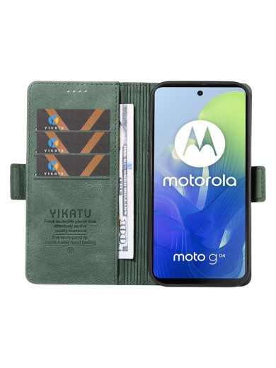 Калъф от еко кожа тип портмоне за Motorola Moto G04s - зелен